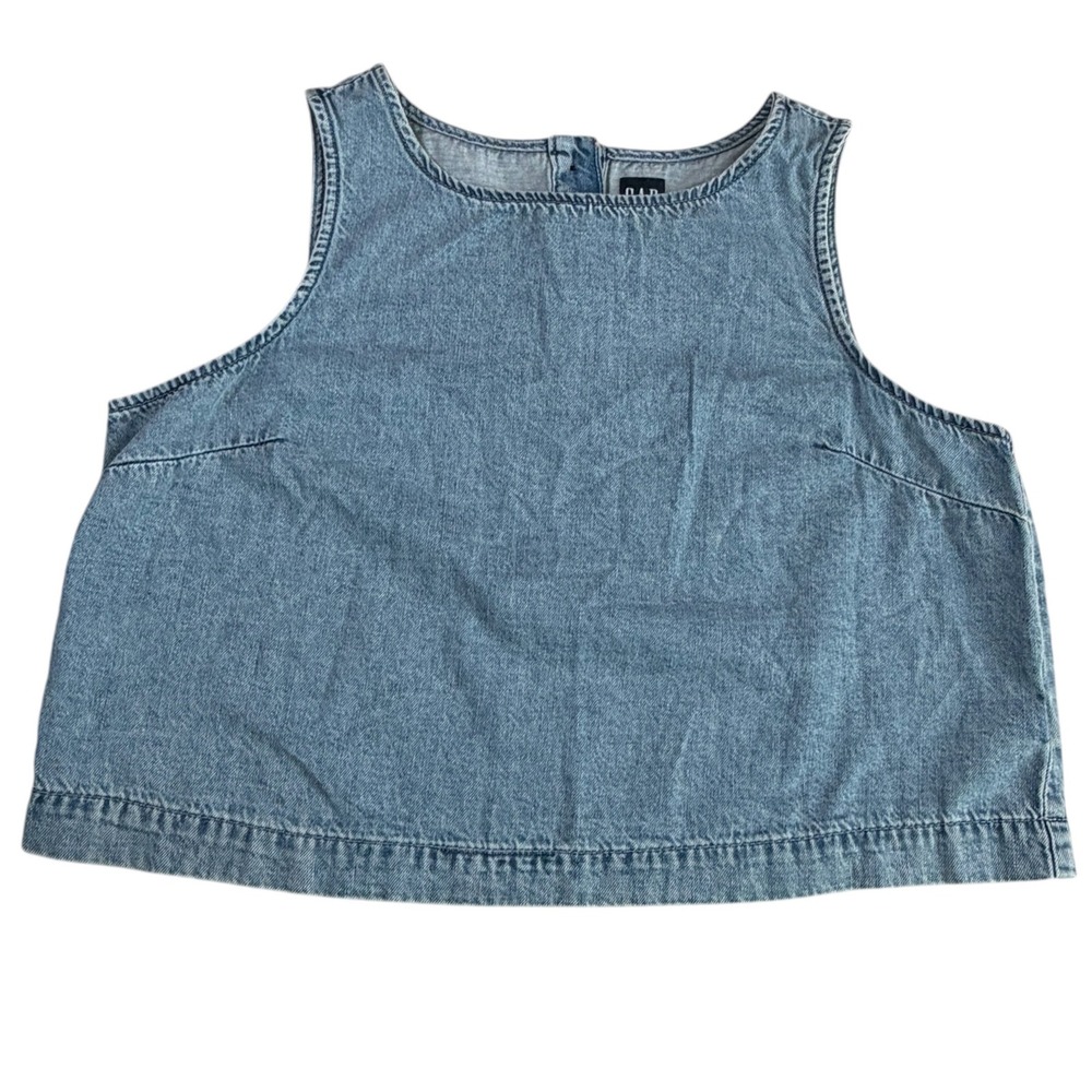Gap Womens Light Wash Denim Sleeve Less Shell Tank Top XL New Blue Cropped New